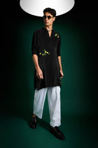 Water Lily Hand Embroidered Designer Kurta - Black