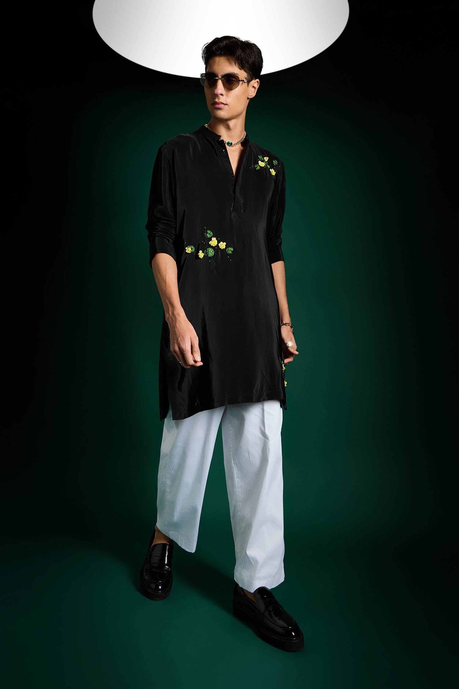 Water Lily Hand Embroidered Designer Kurta - Black
