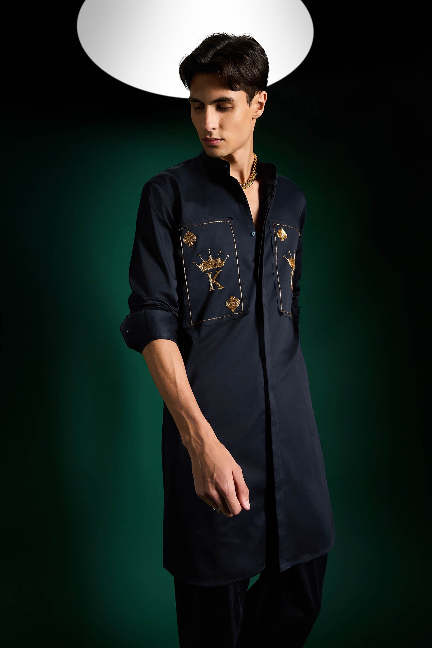 The King Hand Embroidered Designer Kurta - Navy