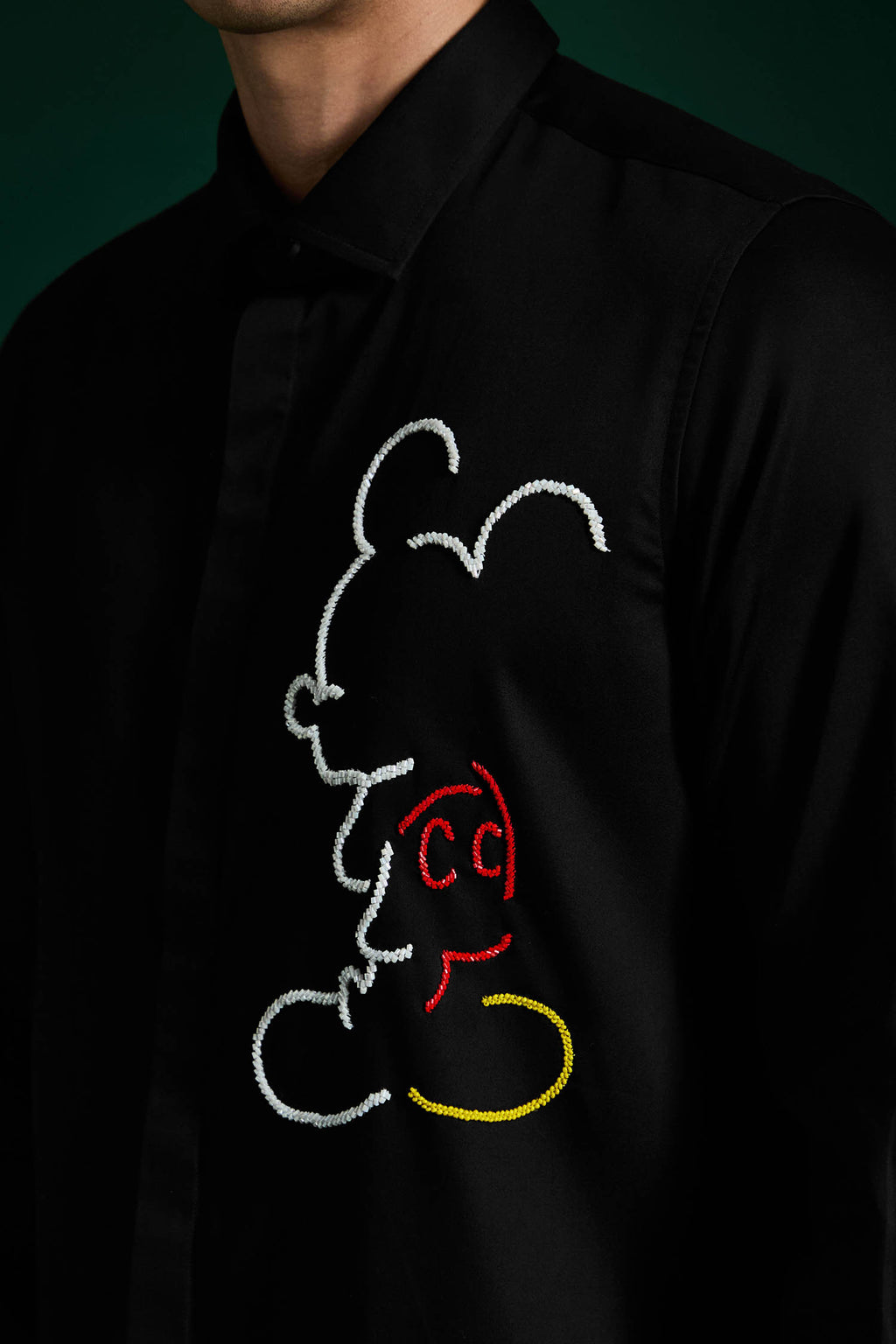 Big Mickey - Black Hand Embroidered Designer Shirt