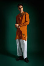 Water Lily Hand Embroidered Designer Kurta - Rust Orange
