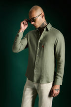 Bird Irish Linen Shirt - Olive Green