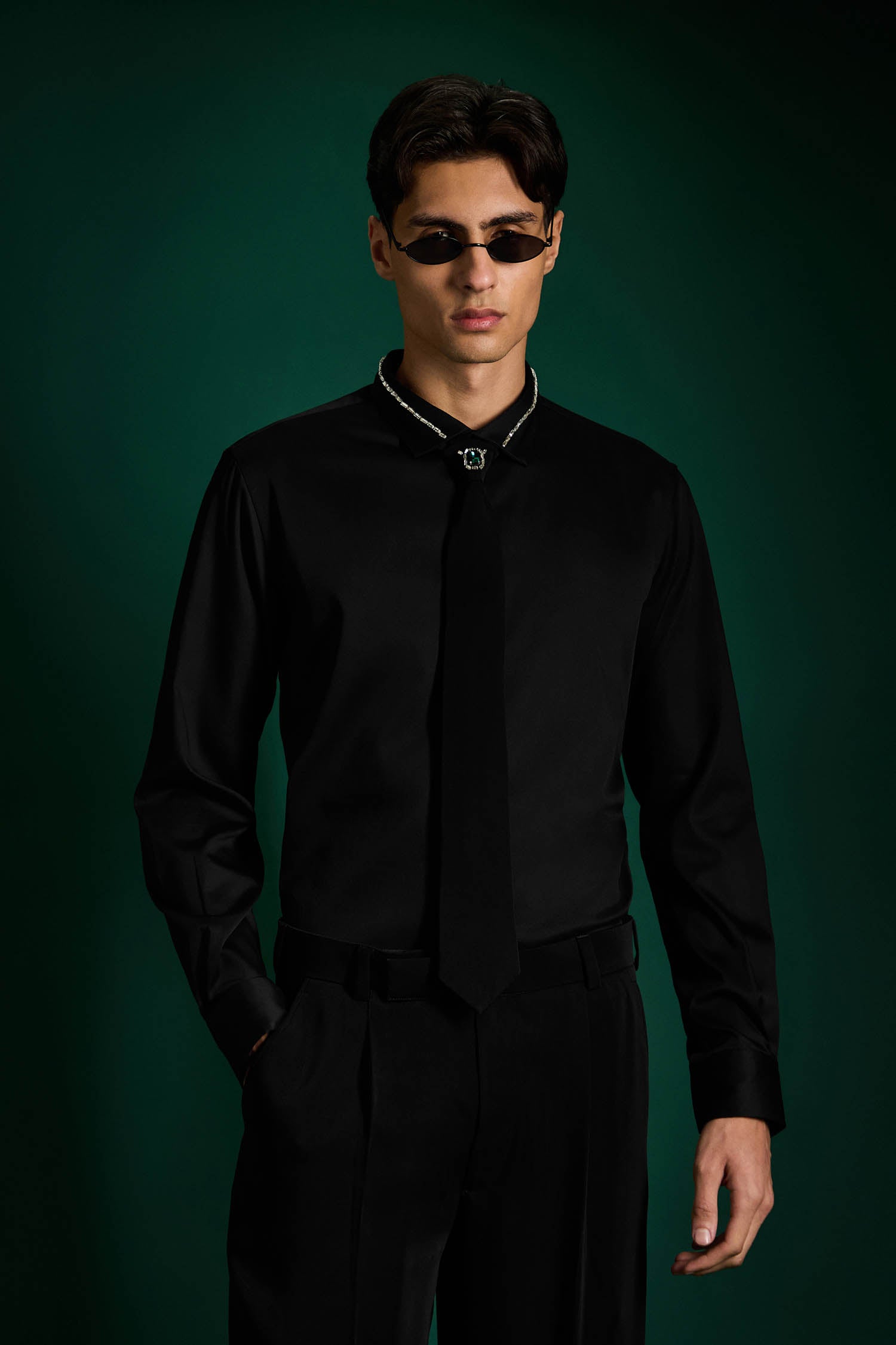 Jade - Hand Embroidered Designer Tie With Shirt