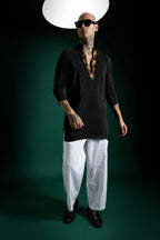 Bell Clusters Hand Embroidered Designer Kurta - Black