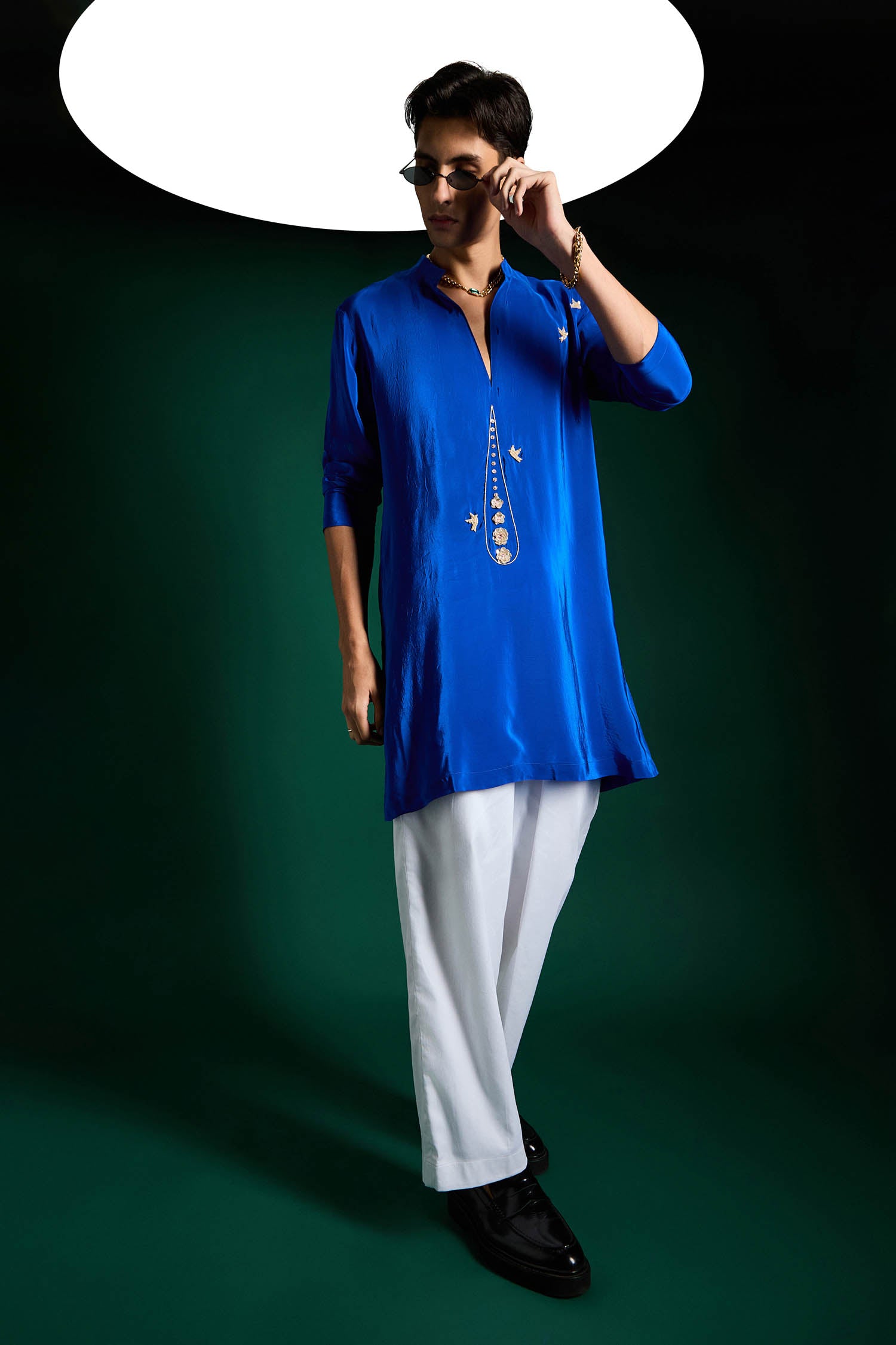 Botanic Hand Embroidered Designer Kurta - Royal Blue