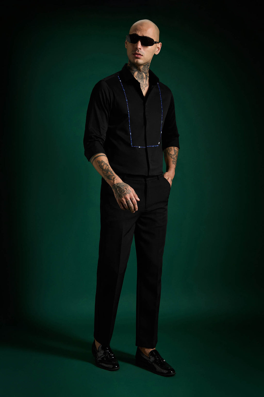 Forms- Hand Embroidered Designer Shirt - Black