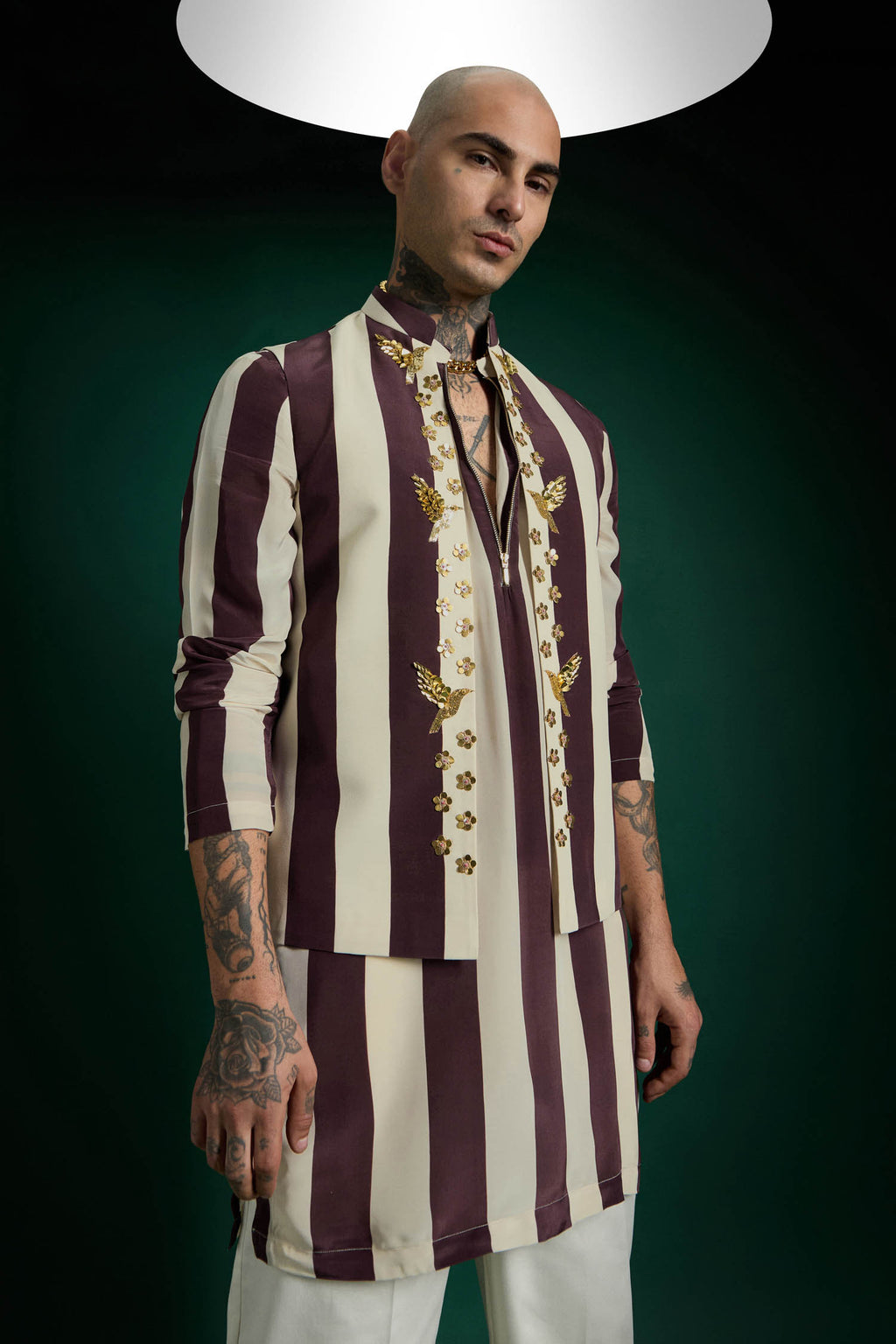 Crest Hand Embroidered Designer Kurta Bundi Set - Wine