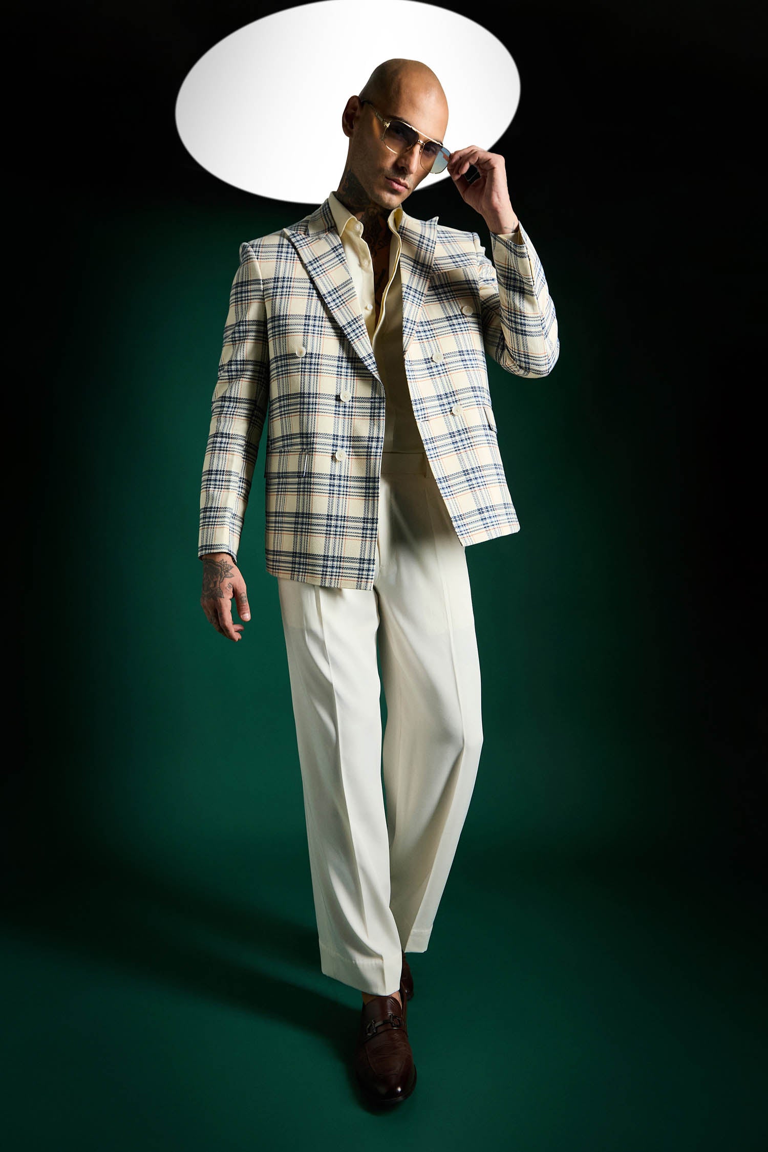 The Boardroom Plaid Blazer Ivory
