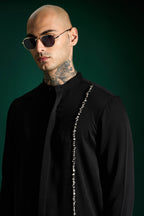 Brim Hand Embroidered Designer Kurta Set - Black