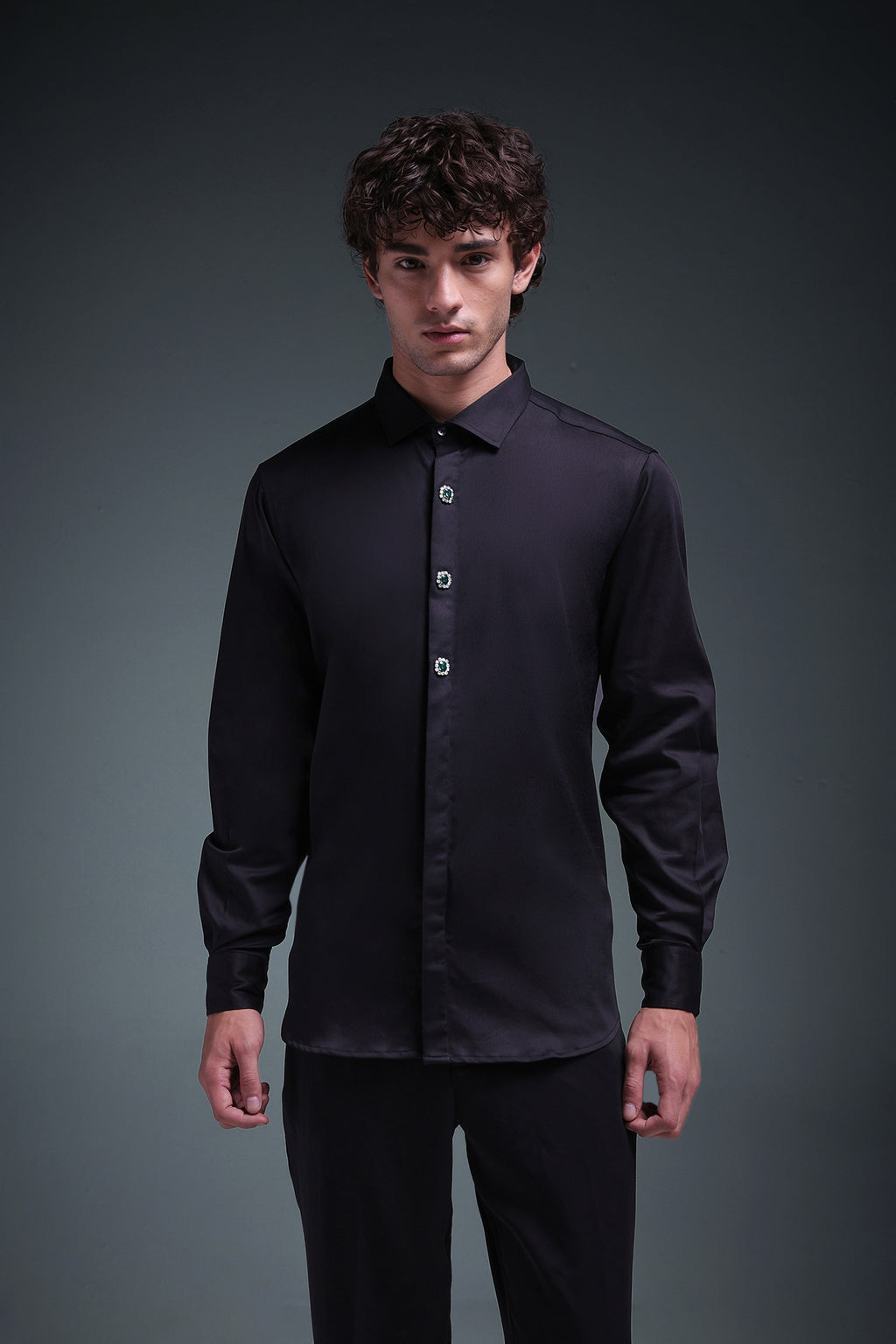 Regal(Green Rhinestone) - Hand Embroidered Designer Shirt