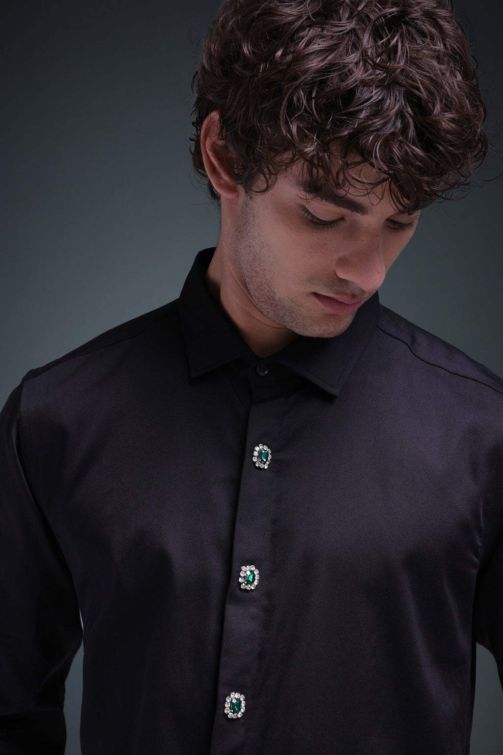 Regal(Green Rhinestone) - Hand Embroidered Designer Shirt