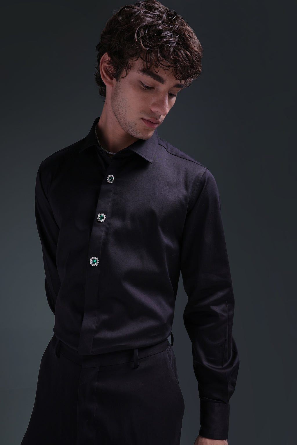 Regal(Green Rhinestone) - Hand Embroidered Designer Shirt