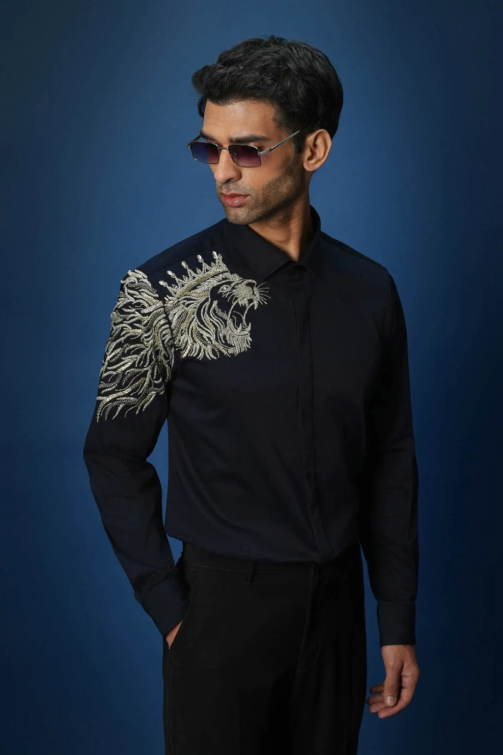 Narasimha embroidered Designer Shirt - Navy