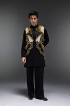 Golden Pearl (Gungru Cutwork) - Hand Embroidered Designer Bundi With Lachka Kurta - Black
