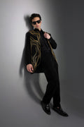 Goldline - Hand Embroidered Jacket With Organza Shirt - Black
