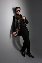Goldline - Hand Embroidered Jacket With Organza Shirt - Black
