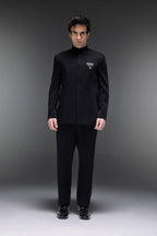 Tusk(Elephant) - Hand Embroidered Bandhgala - Black