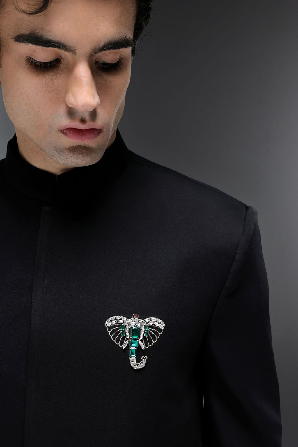 Tusk(Elephant) - Hand Embroidered Bandhgala - Black