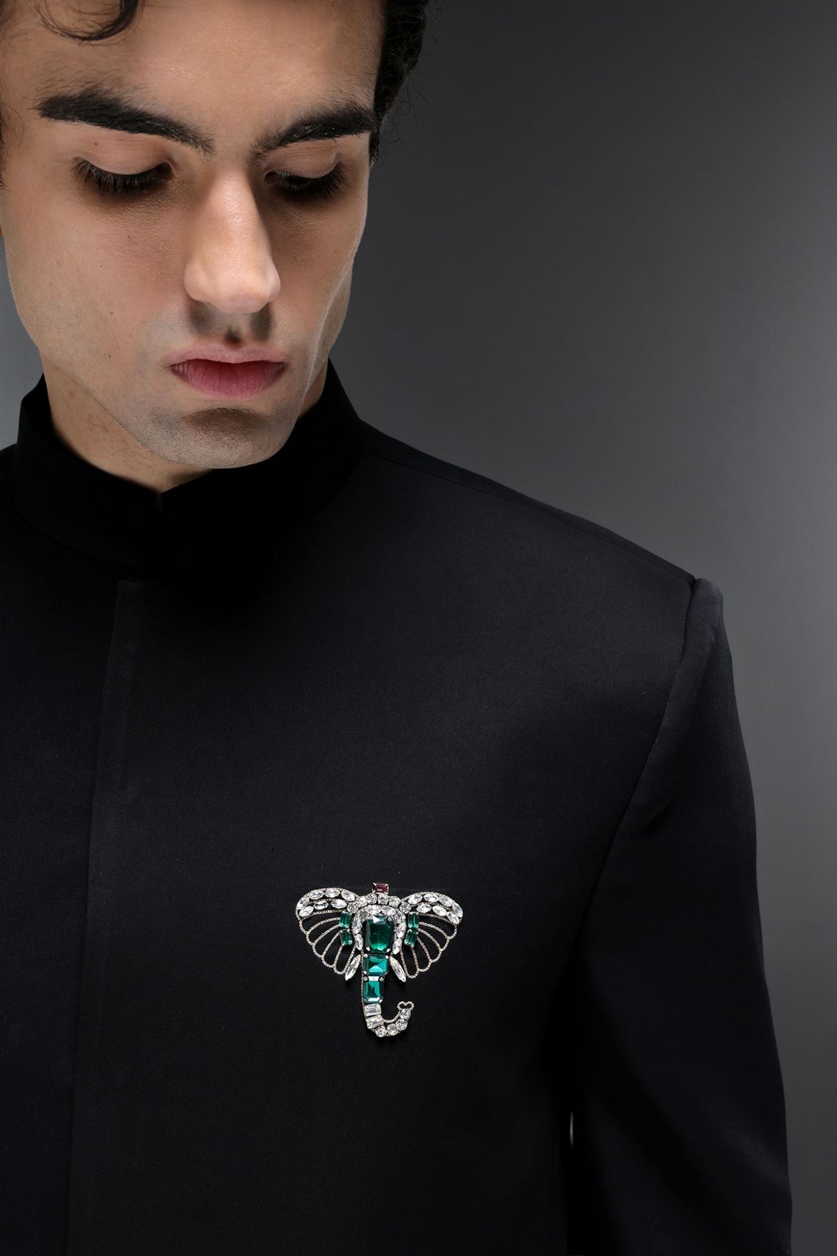 Tusk(Elephant) - Hand Embroidered Bandhgala - Black