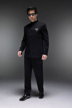 Tusk(Elephant) - Hand Embroidered Bandhgala - Black