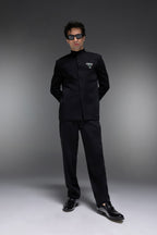 Tusk(Elephant) - Hand Embroidered Bandhgala - Black