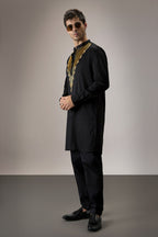 Tidal(Ocean)- Hand Embroidered Designer Kurta - Black