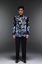 Jungle Paradise - Hand Embroidered Bandhgala - Black