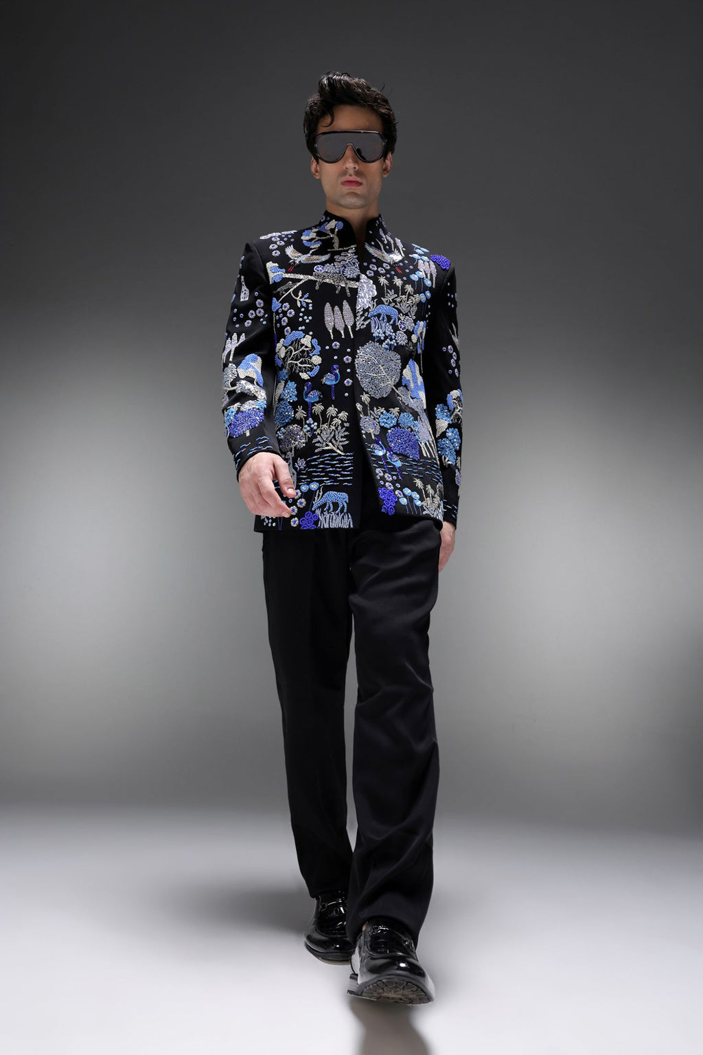 Jungle Paradise - Hand Embroidered Bandhgala - Black