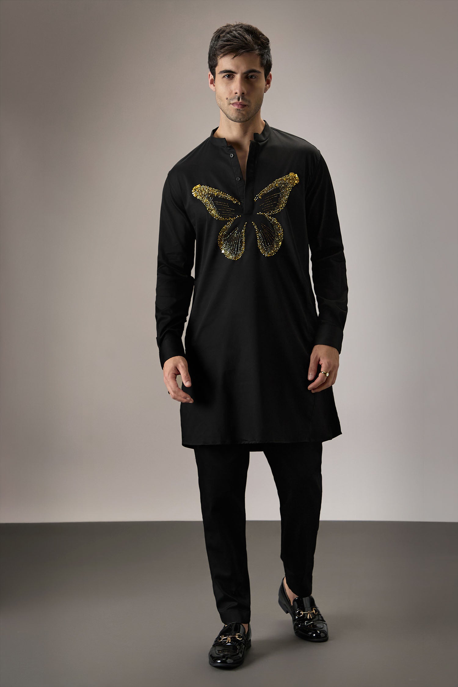Butterfly - Hand Embroidered Designer Kurta - Black