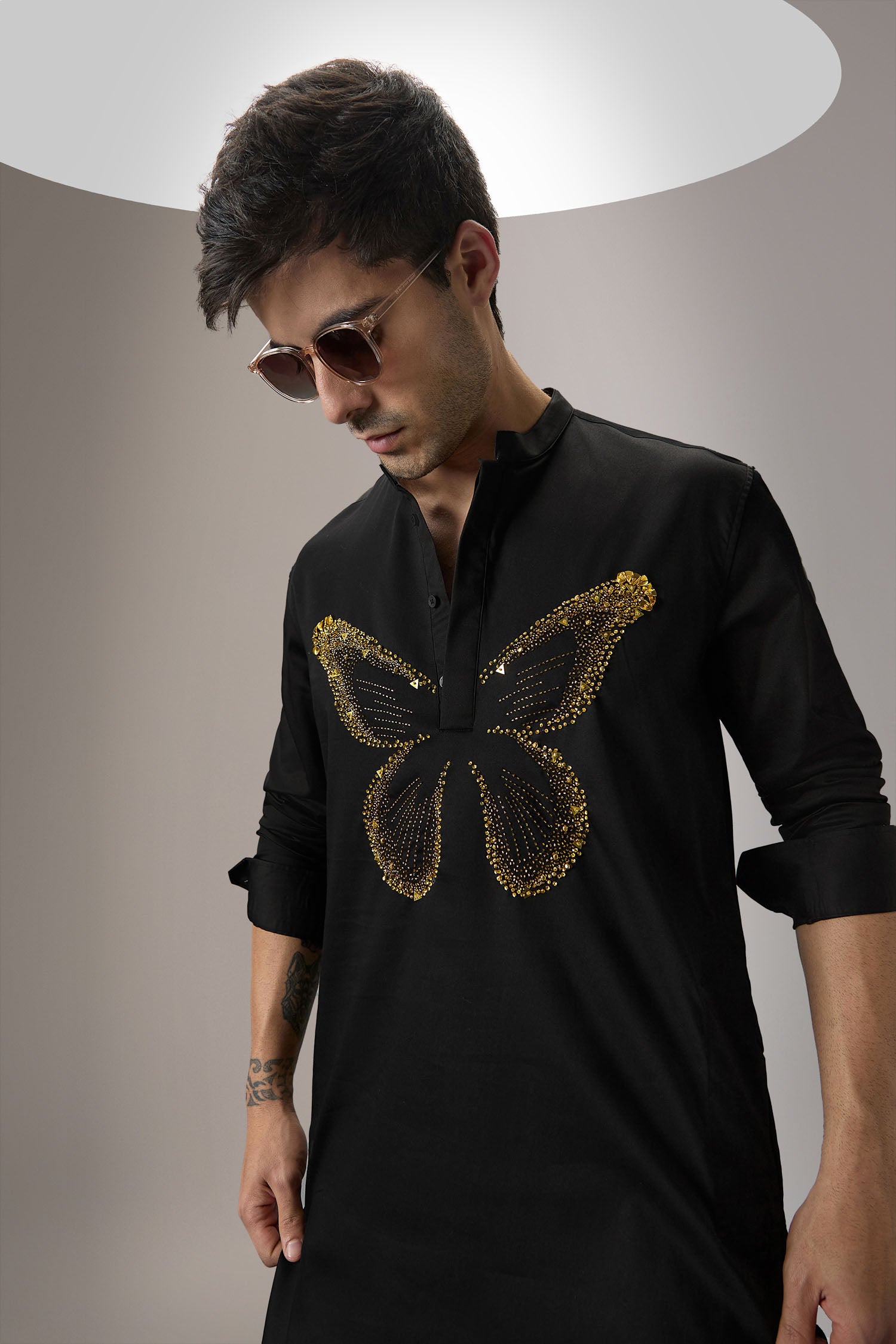 Butterfly - Hand Embroidered Designer Kurta - Black