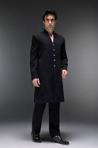 Solitare(Rhinestones) (SRK) - Hand Embroidered Bandhgala - Black