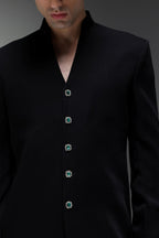 Solitare(Rhinestones) (SRK) - Hand Embroidered Bandhgala - Black