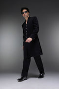 Solitare(Rhinestones) (SRK) - Hand Embroidered Bandhgala - Black