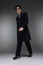 Solitare(Rhinestones) (SRK) - Hand Embroidered Bandhgala - Black