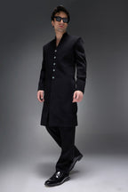 Solitare(Rhinestones) (SRK) - Hand Embroidered Bandhgala - Black