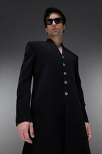 Solitare(Rhinestones) (SRK) - Hand Embroidered Bandhgala - Black