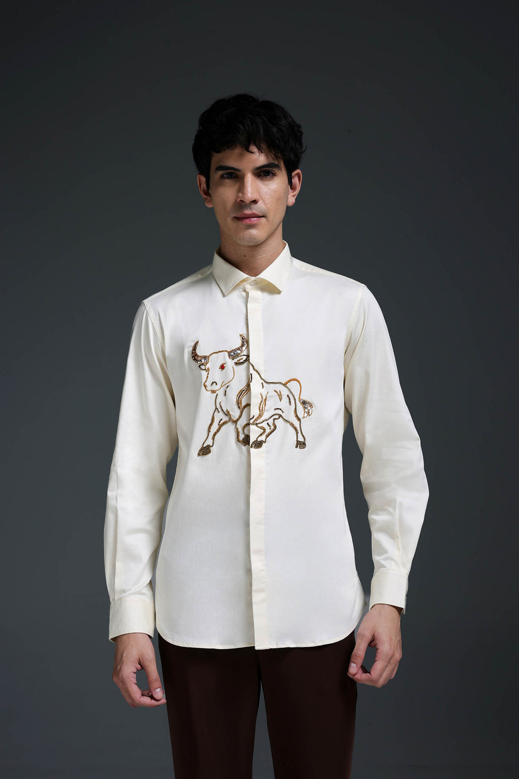 Gini(Bull) - Hand Embroidered Designer Shirt
