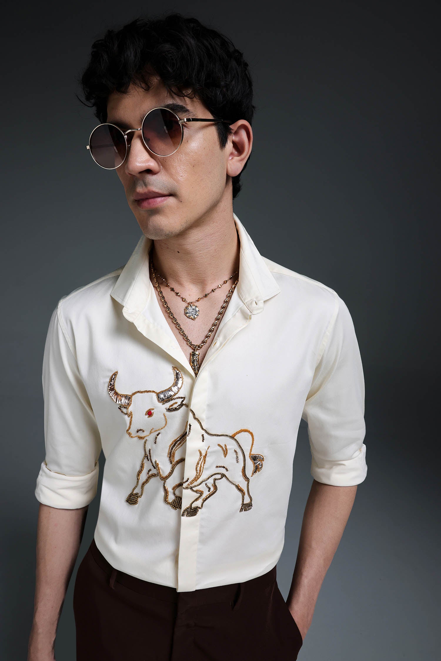 Gini(Bull) - Hand Embroidered Designer Shirt