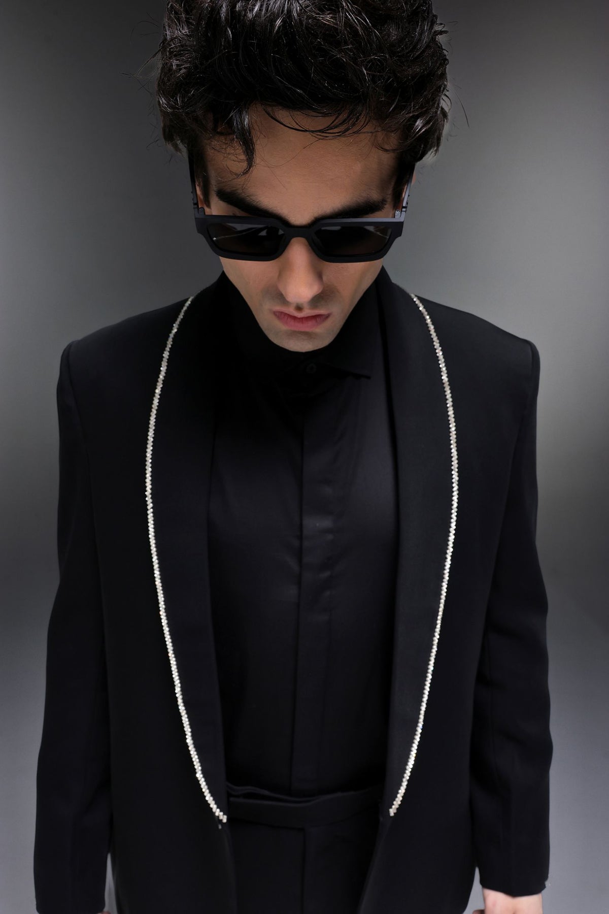 Lucid (Rhinestones) - Hand Embroidered Designer Tuxedo - Black