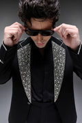 Glint(Rhinestones) - Hand Embroidered Designer Tuxedo - Black