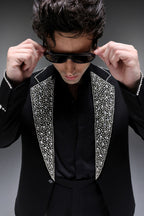 Glint(Rhinestones) - Hand Embroidered Designer Tuxedo - Black