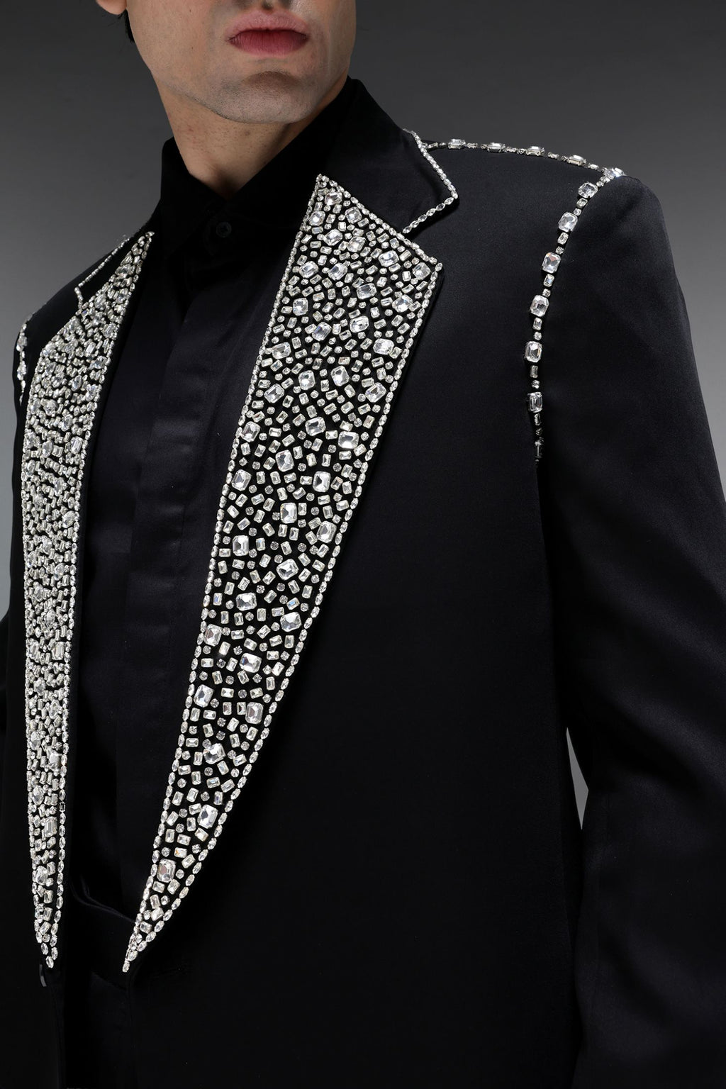 Glint(Rhinestones) - Hand Embroidered Designer Tuxedo - Black