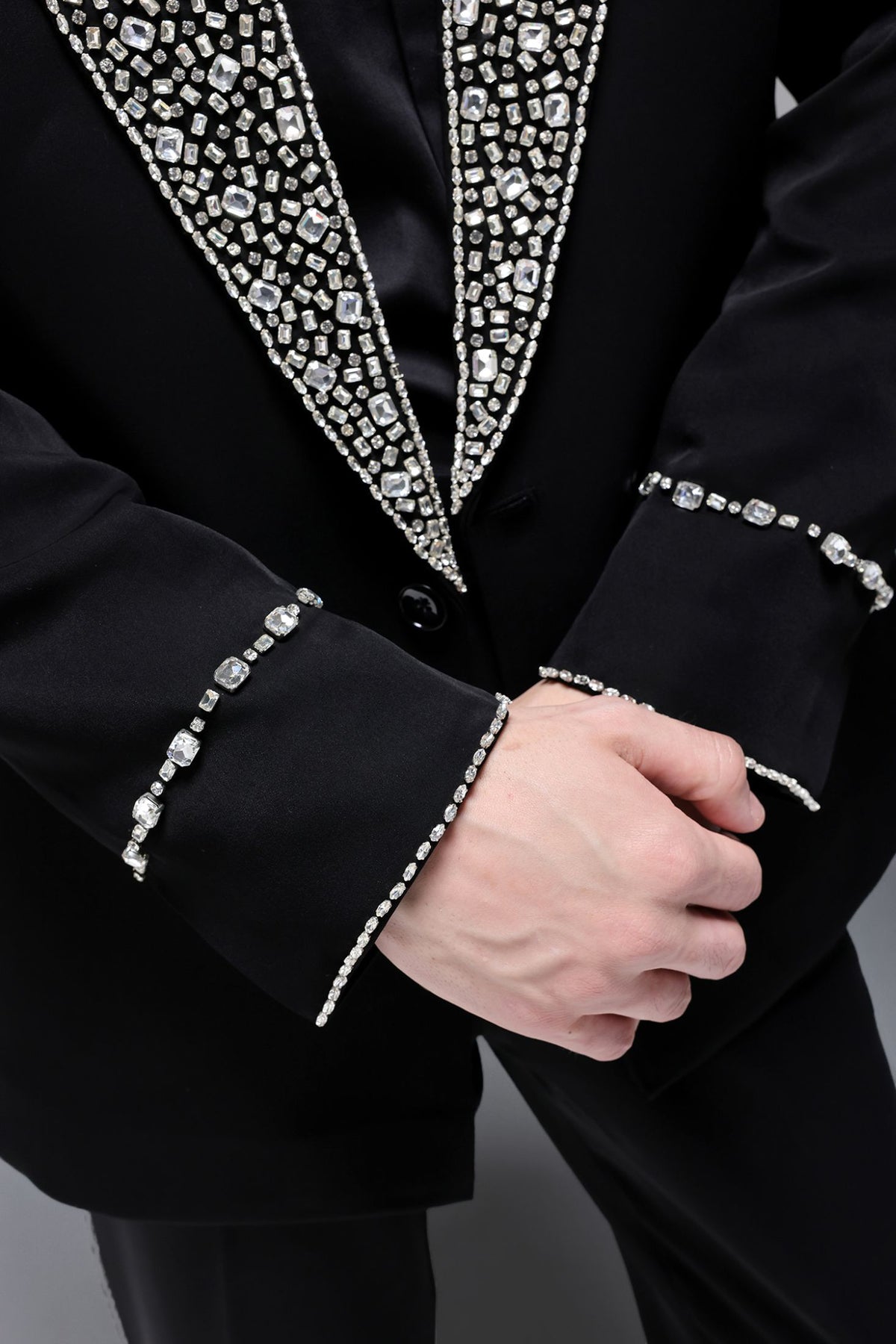Glint(Rhinestones) - Hand Embroidered Designer Tuxedo - Black