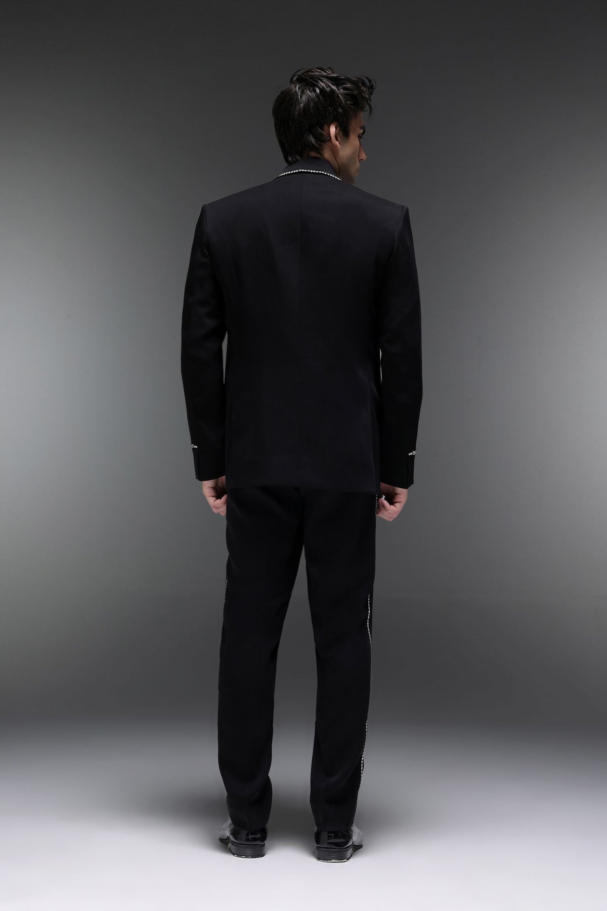 Glint(Rhinestones) - Hand Embroidered Designer Tuxedo - Black