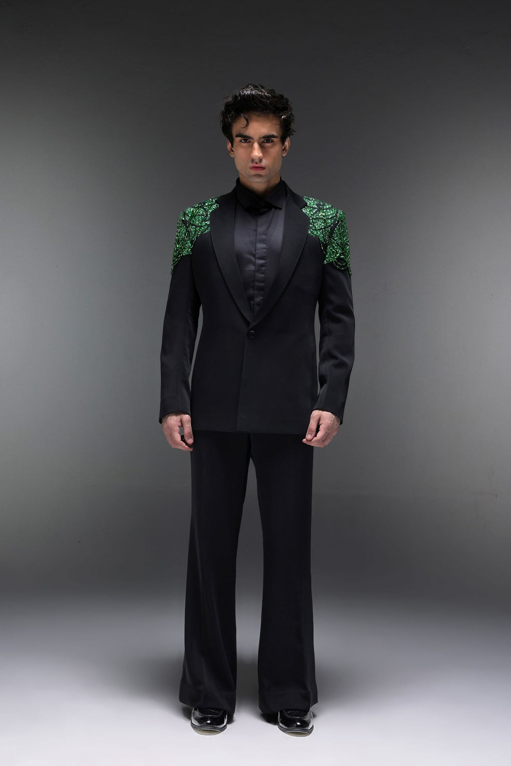 Peridot - Hand Embroidered Designer Tuxedo - Black