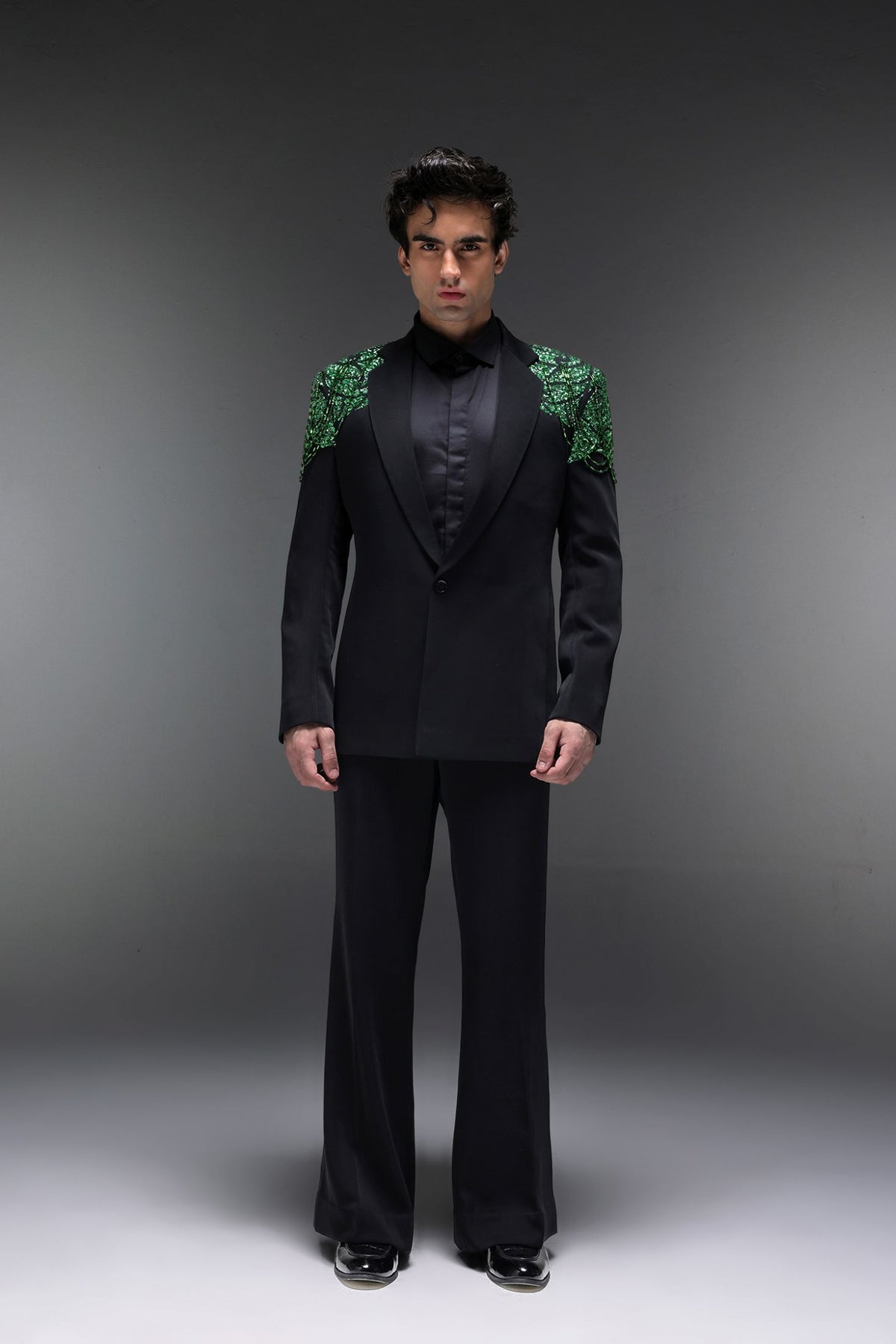 Peridot - Hand Embroidered Designer Tuxedo - Black