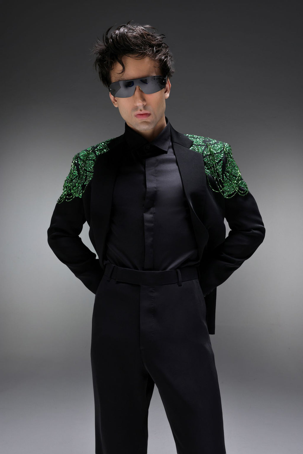 Peridot - Hand Embroidered Designer Tuxedo - Black