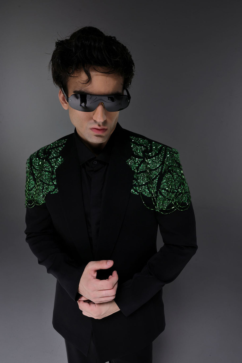Peridot - Hand Embroidered Designer Tuxedo - Black