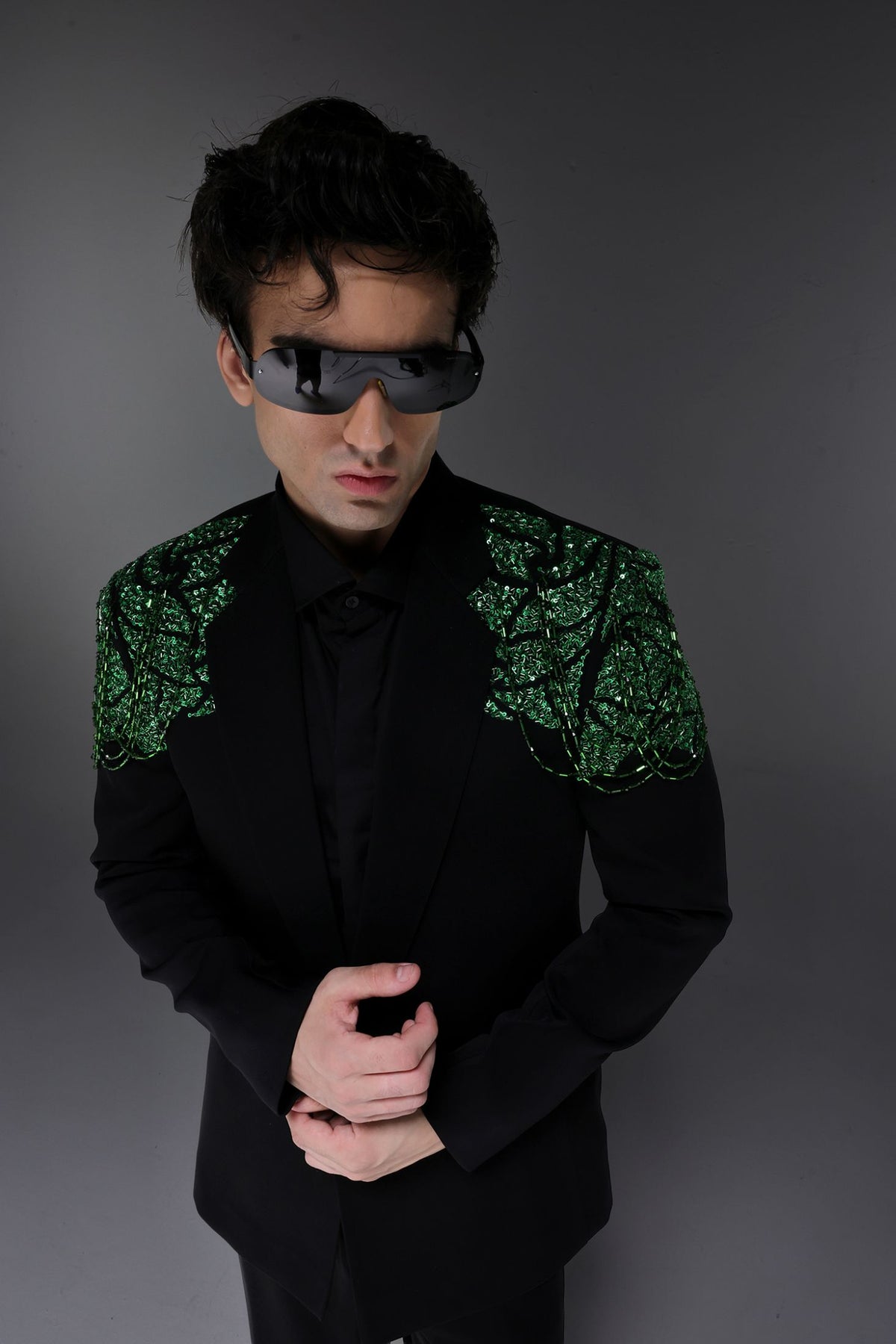 Peridot - Hand Embroidered Designer Tuxedo - Black