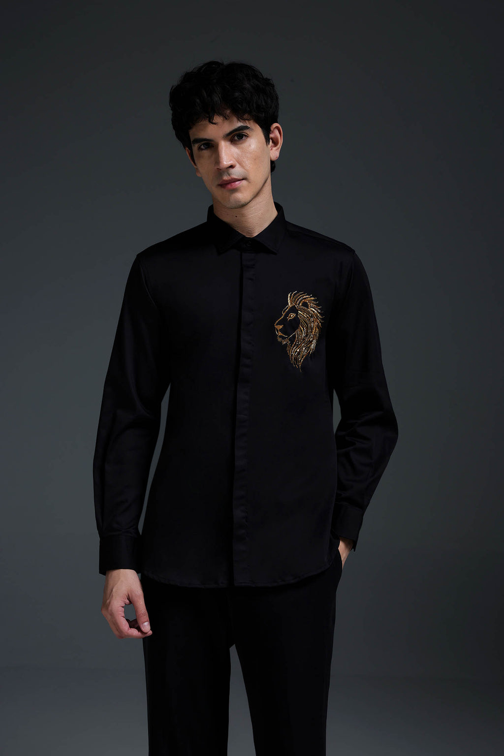 King Of Beast (Lion) - Hand Embroidered Designer Shirt